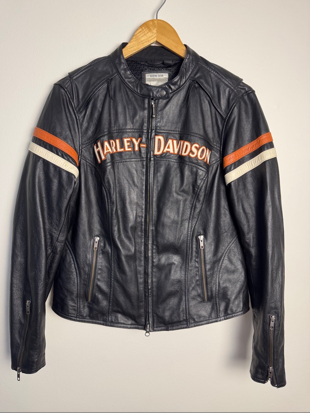 Harley Davidson Miss Enthusiast Black Leather Motorcycle Riding Jacket Large L